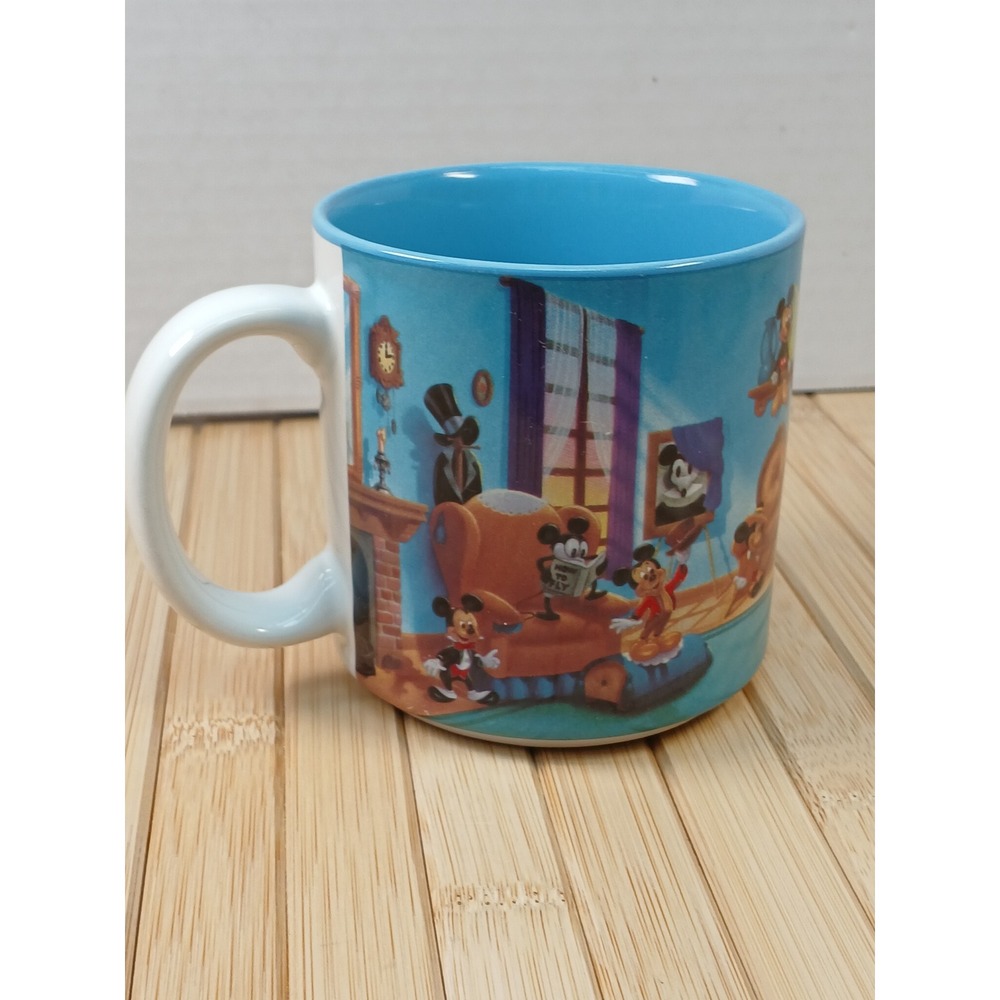 Disney Mickey Mouse Through the Years Coffee Mug Blue Interior Made in Japan